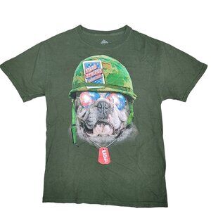 Celebrate Patriotic USA bulldog Graphic TShirt 100% Cotton Army Green military S